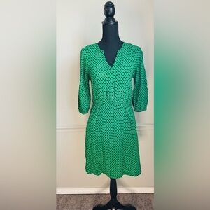 BANANA Republic Green Black Polka Dots V Neck Midi Dress Size XS